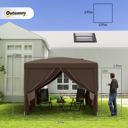 Outsunny 3 x 3 m pavillon med 4 sidepaneler, vindue, telt med UV-beskyttelse, have telt inklusive bæretaske, stål, kaffe
