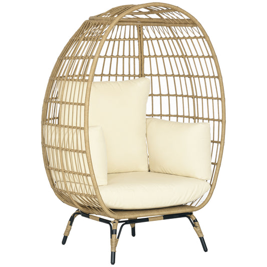 Outsunny rattan-look wicker chair with soft seat cushions and an aluminum frame in khaki and beige. 105 x 90 x 148 cm.