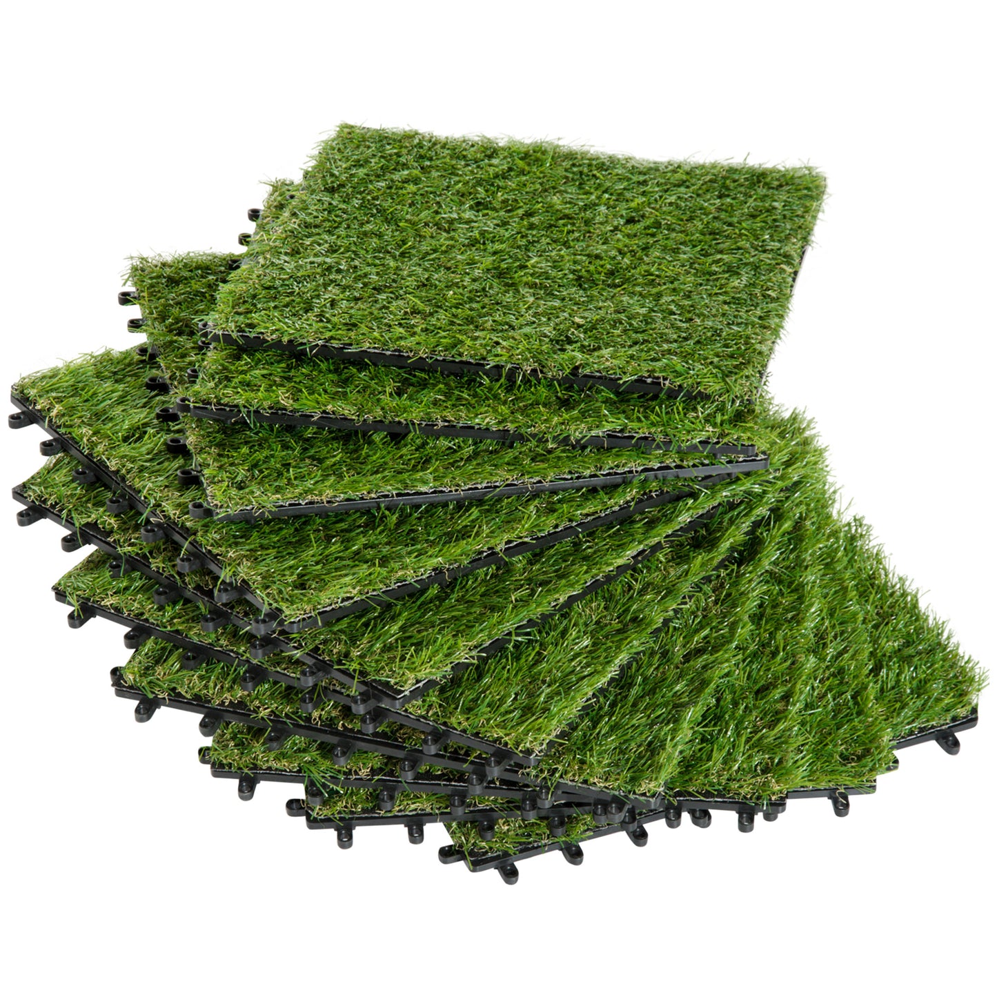 Outsunny kunstgræs, livagtigt, dræningsfunktion, 6,5 fibre/m², 25 mm højde, sæt af 10 stk 30x30cm, grøn