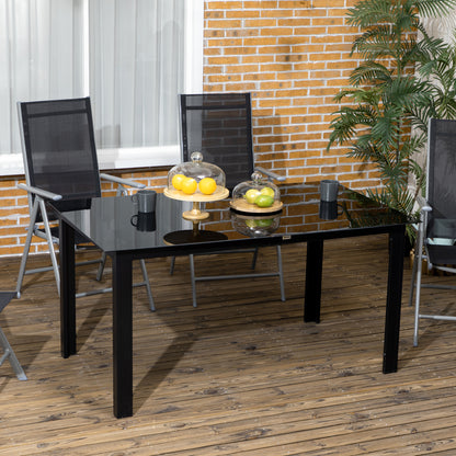 Outsunny havetabel til 6 personer, vejrbestandig, hærdet glas, terrassebord, 150 cm x 90 cm x 74 cm, sort