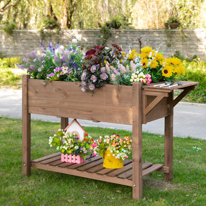 Outsunny hævet plantekasse med 8 delte gitter, foldbar hylde, blomsterkasse, blomsterpotte, krydderhave, massivt træ, brun, 123 x 54 x 80 cm