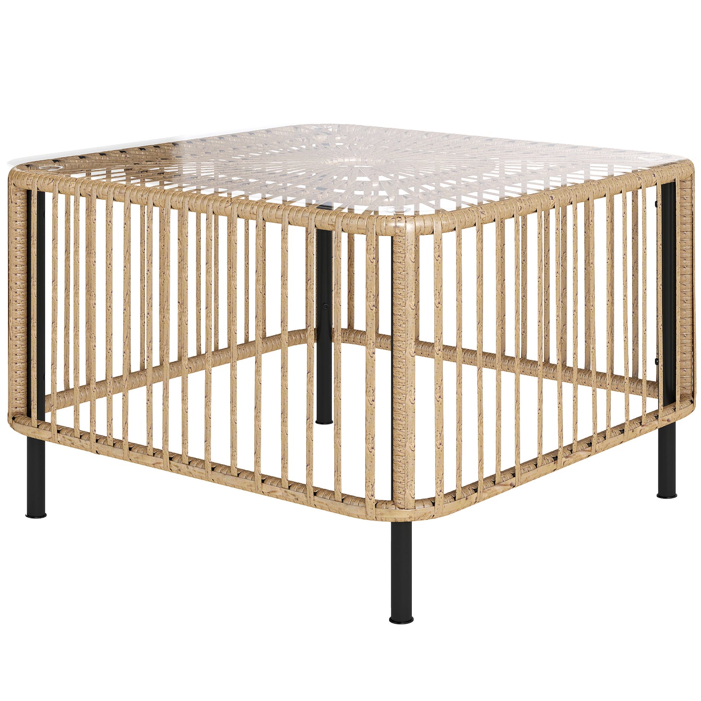Sidebord i polyrattan med glasplade 65 x 65 cm