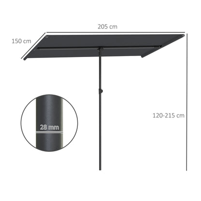 Outsunny Parasol, 180 grader drejelig, højdejusterbar, haveparasol med aluminiumsstang, 150x205cm, mørkegrå