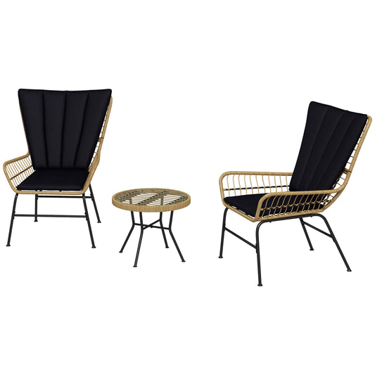 Outsunny Bistro Sæt Balkonmøbel Sæt, Boho Stil, Vejrbestandig, 76 x 66 x 96 cm, Sort