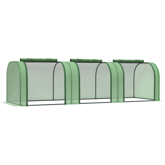Outsunny polytunnel greenhouse, three roller doors, robust roof, steel frame, green, 2.95 x 1 x 0.8 m