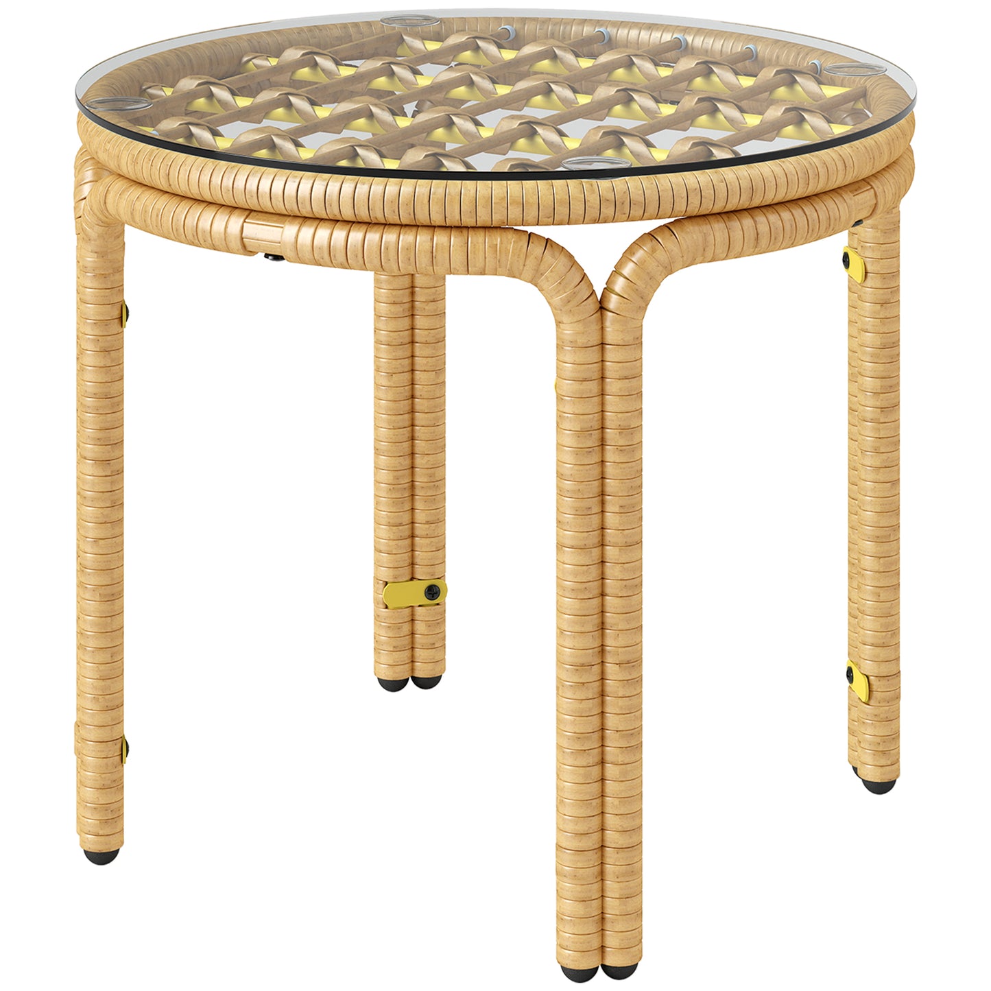 Sidebord i polyrattan med glasplade Ø50 cm