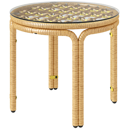 Sidebord i polyrattan med glasplade Ø50 cm