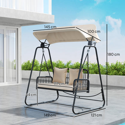 Outsunny Hollywood gynge rattan 2-personers havenswing med solskærm og puder, op til 240 kg, 149 x 121 x 180 cm, khaki