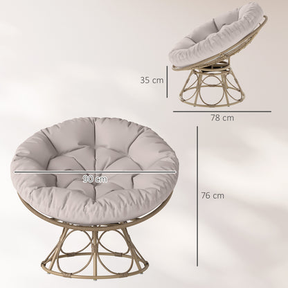 Outsunny Papasan stol, rattan, 360° drejelig rattan stol med siddepude, rund til udendørs brug