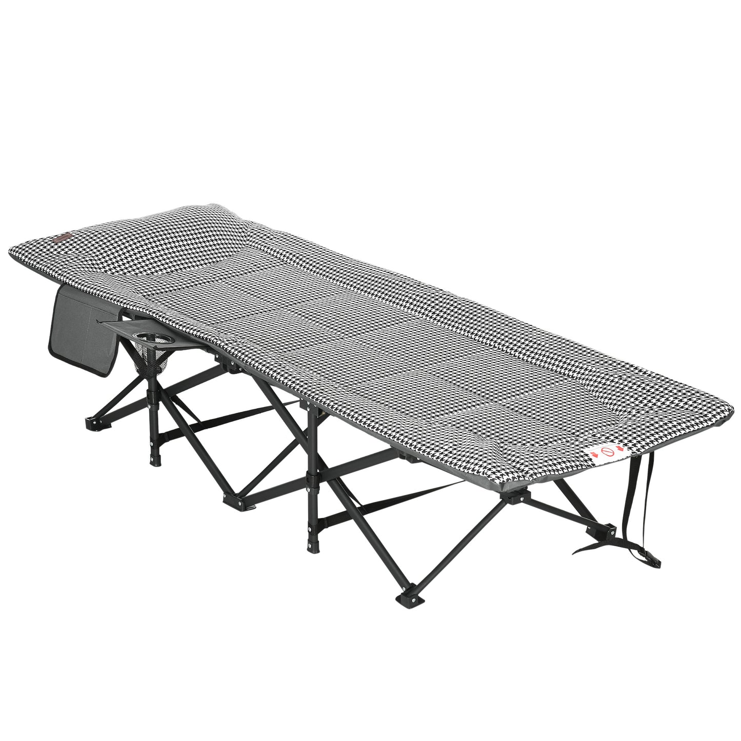 Outsunny sammenfoldelig liggestol med 1 sidelomme og 1 kopholder, 68 cm x 186 cm x 48 cm, sort-hvid