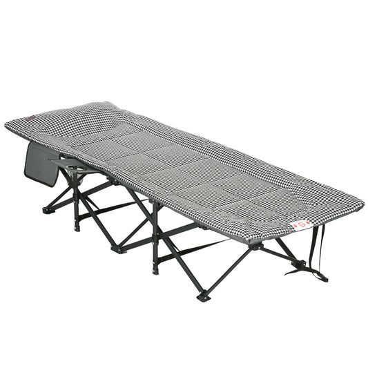 Outsunny sammenfoldelig liggestol med 1 sidelomme og 1 kopholder, 68 cm x 186 cm x 48 cm, sort-hvid