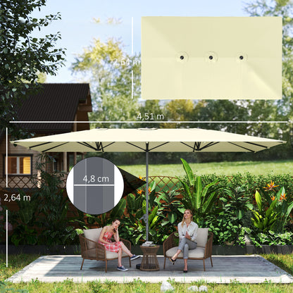 Outsunny Dobbelt Parasoll, 451 x 264 cm, Svingesystem, 12 Metal Spidser, Aluminium Stang, Cremehvid