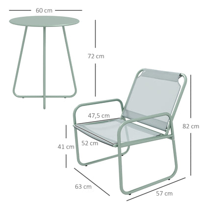 Outsunny 3-delt Havemøbel Sæt, 2 Stole med Åndbart Stofbetræk, 1 Rund Tabel Ø60 cm, Grøn