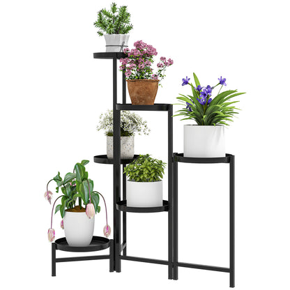 Outsunny Blomsterpotteholder, planteholder med 6 justerbare runde lag, hjørneholder til blomsterpotter, metal, sort