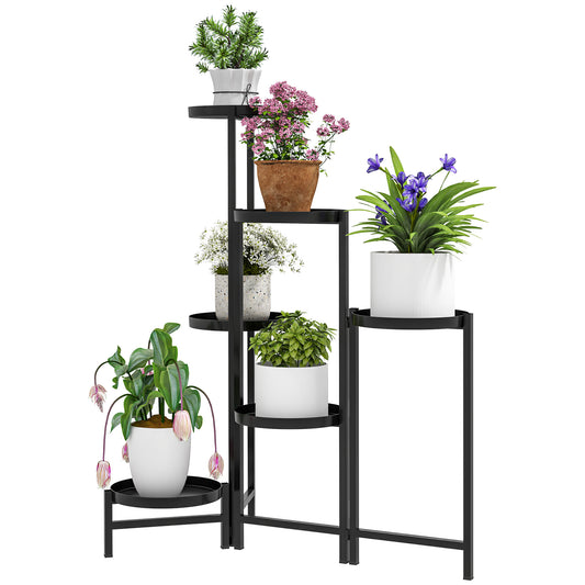 Outsunny Blomsterpotteholder, planteholder med 6 justerbare runde lag, hjørneholder til blomsterpotter, metal, sort