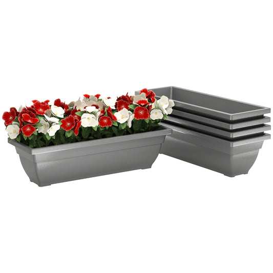 Outsunny 5-delt sæt plastblomsterpotter og plantekasser til terrasse, have og balkon, 59 x 21 x 16 cm, grå