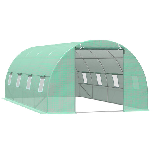Outsunny polytunnel greenhouse, tomato greenhouse, greenhouse, polytunnel, cold frame with window, green, 595 x 300 x 200 cm