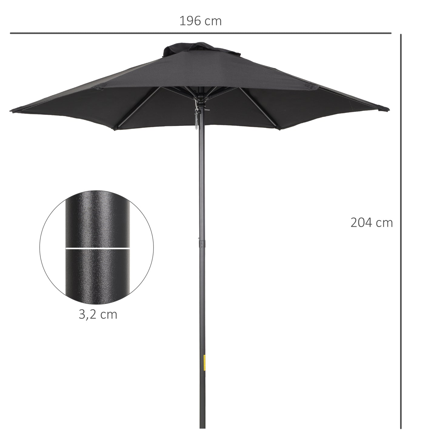 Outsunny Parasol Ø196 cm, sekskantet balkonparasol til strand, balkon, have, sort