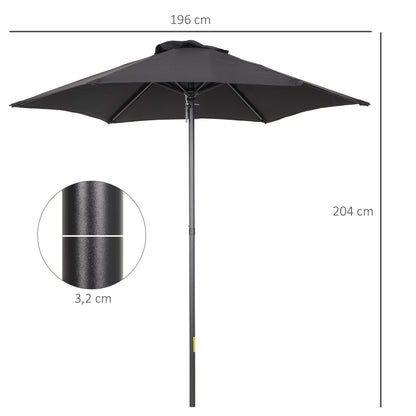 Outsunny Parasol Ø196 cm, sekskantet balkonparasol til strand, balkon, have, sort