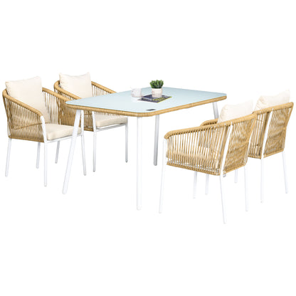 Outsunny Havemøbel Sæt, 5-delt, Rattanlook, Sidde- og Rygpuder, Rustfrit Aluminium Ramme, Gul/Hvid/Beige