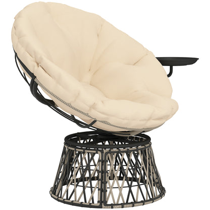 Outsunny Papasan lænestol, rotan, 360° drejelig, rattan stol med pude, diameter 90 cm, rund, beige