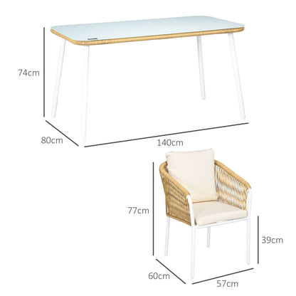 Outsunny Havemøbel Sæt, 5-delt, Rattanlook, Sidde- og Rygpuder, Rustfrit Aluminium Ramme, Gul/Hvid/Beige