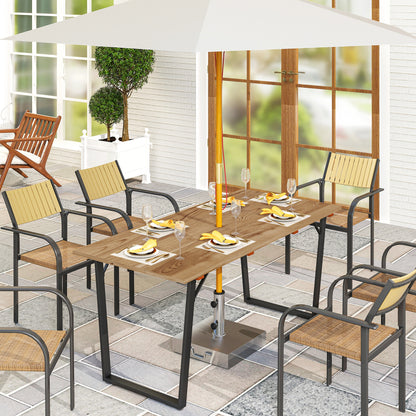 Outsunny Træhavebord 175x80 cm Vejrbestandigt Balkonbord med Parasolhul Buffetbord til 6 Personer Brun