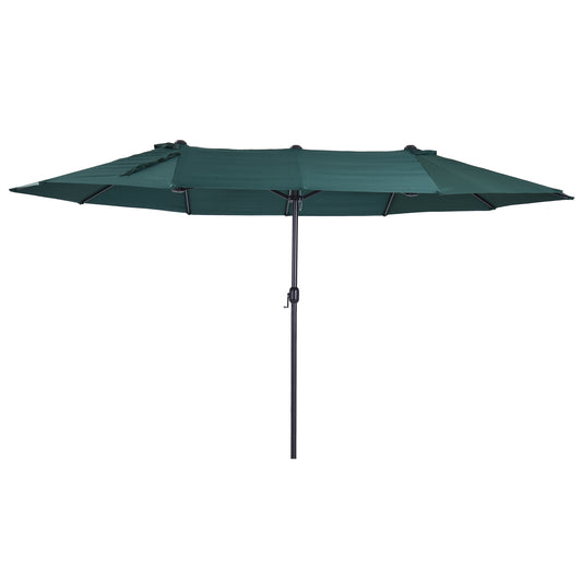 Outsunny Parasol Haveparasol Markedsparasol Dobbelt parasol Patio parasol med håndsving Mørkegrøn Oval 460 x 270 x 240 cm