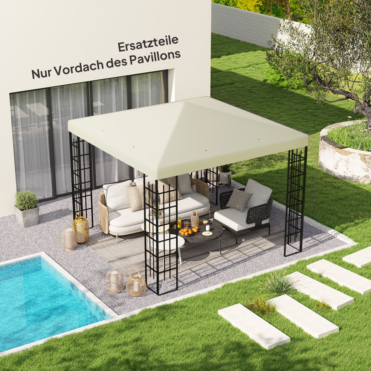Outsunny 3 x 3 m erstatningsdug til pavillon, dug til havepavillon, med drænhuller, UPF30+, crèmewhite