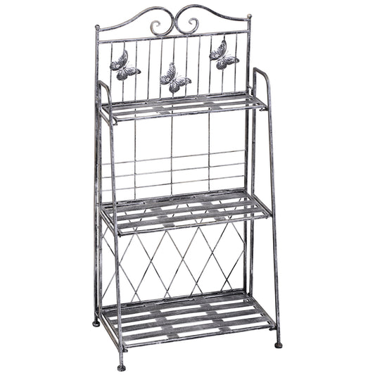 Outsunny Plant Shelf, Plant Stand, Flower Shelf, Flower Stand, Flower Ladder, Garden Shelf, 3 Tiers, Metal, Silver-Gray, 44 x 25 x 96 cm
