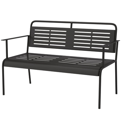 Outsunny -sæde havemøbel, vejrbestandig bænk, vandafvisende havemøbel med ryg og armlæn, 121 x 64 x 84 cm, sort