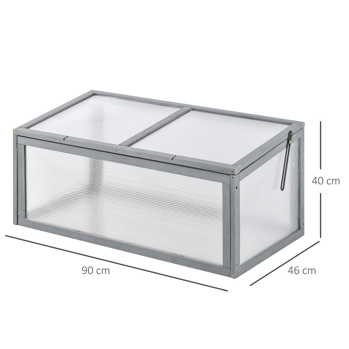 Outsunny Koldramme, drivhus af træ og polycarbonat, 90 x 46 x 40 cm, vejrbestandigt drivhus med låg, koldbakke til haveplanter, grå