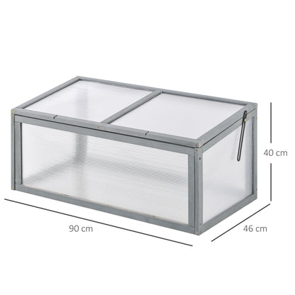 Outsunny Koldramme, drivhus af træ og polycarbonat, 90 x 46 x 40 cm, vejrbestandigt drivhus med låg, koldbakke til haveplanter, grå