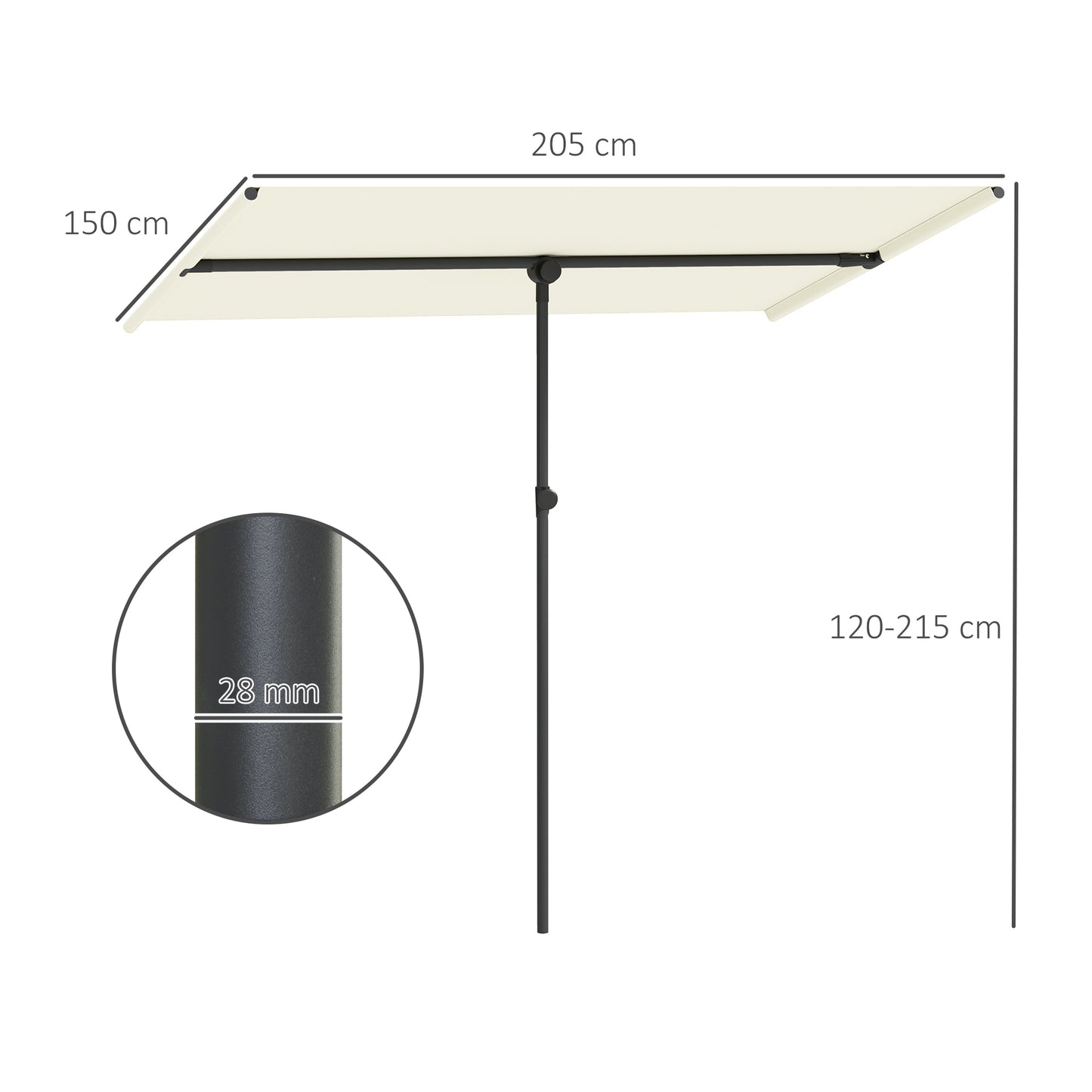 Outsunny Parasol, 180 grader drejelig, højdejusterbar, haveparasol med aluminiumsstang, 150x205cm, beige