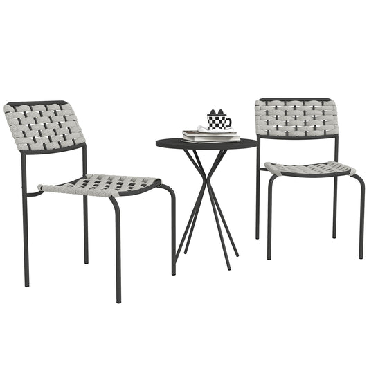 Outsunny Polyrattan Garden Furniture Set, Outdoor Lounge Balcony Furniture for 2 People, 3-Piece Set (2 Chairs, Table, Gray)