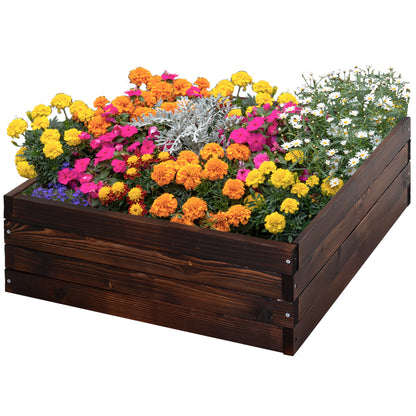 Outsunny Hævet bed, Plantekasse, Køkkenhave, Urtebed, Massivt træ, Mørkebrun, 60 x 60 x 23 cm