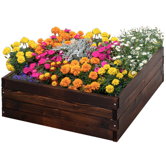 Outsunny Hævet bed, Plantekasse, Køkkenhave, Urtebed, Massivt træ, Mørkebrun, 60 x 60 x 23 cm