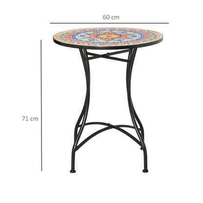 Outsunny havetabel Ø60 cm, vejrbestandig metal balkonbord, spisebord til udendørs brug, campingbord, sidebord, rund terrassebord til have, terrasse, balkon, rød+blå+hvid