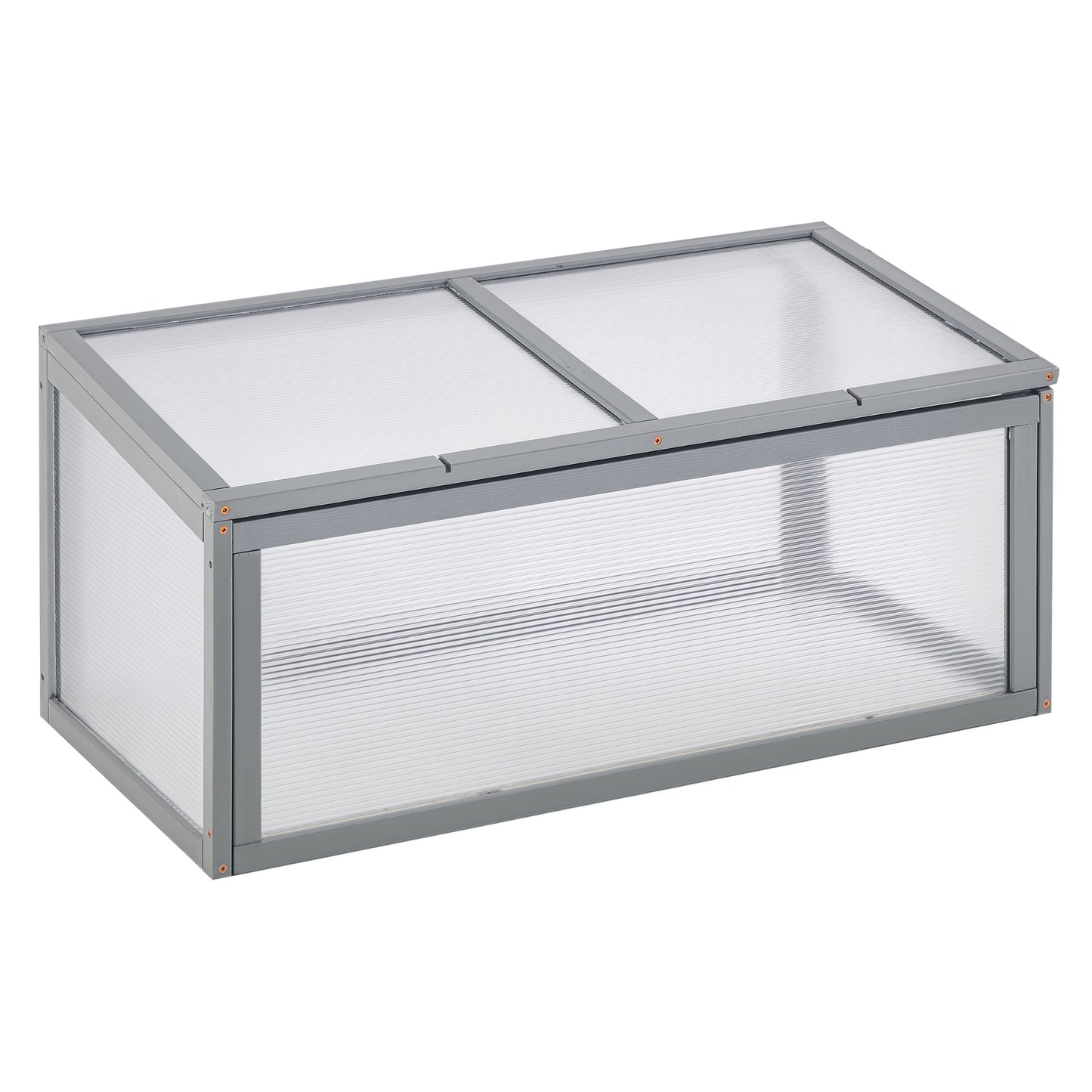 Outsunny Koldramme, drivhus af træ og polycarbonat, 90 x 46 x 40 cm, vejrbestandigt drivhus med låg, koldbakke til haveplanter, grå