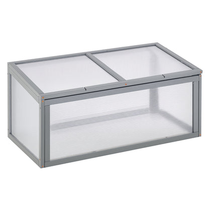 Outsunny Koldramme, drivhus af træ og polycarbonat, 90 x 46 x 40 cm, vejrbestandigt drivhus med låg, koldbakke til haveplanter, grå