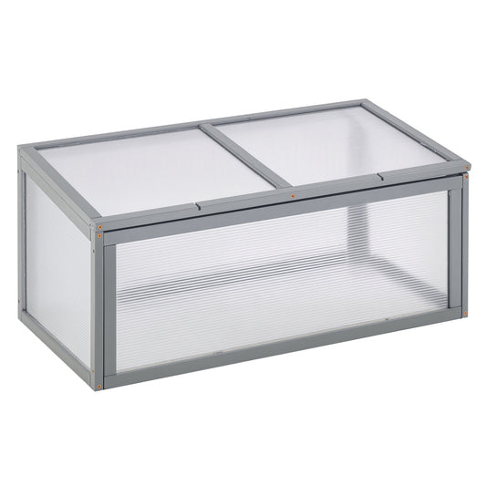 Outsunny Koldramme, drivhus af træ og polycarbonat, 90 x 46 x 40 cm, vejrbestandigt drivhus med låg, koldbakke til haveplanter, grå
