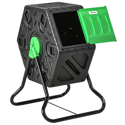 Outsunny kompostbeholder, 65 liter, roterbar, kompakt, 24 ventilationshuller, stål, plast, grøn + sort