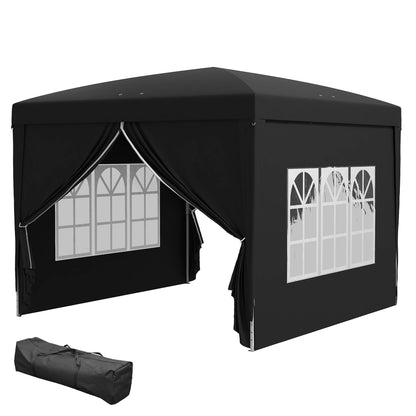 Outsunny foldbar pavillon 3x3 m med sider – sort