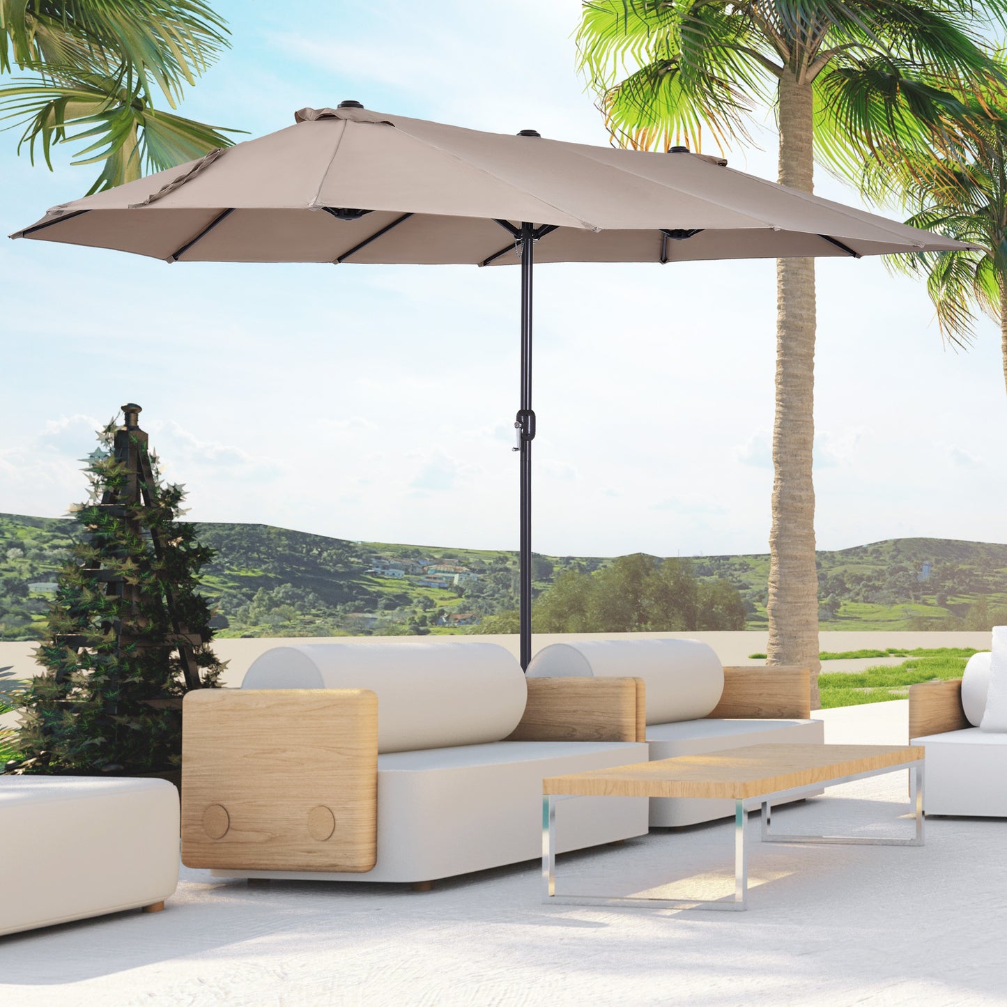 Dobbelt parasol 460 x 270 cm – Lys kaffe