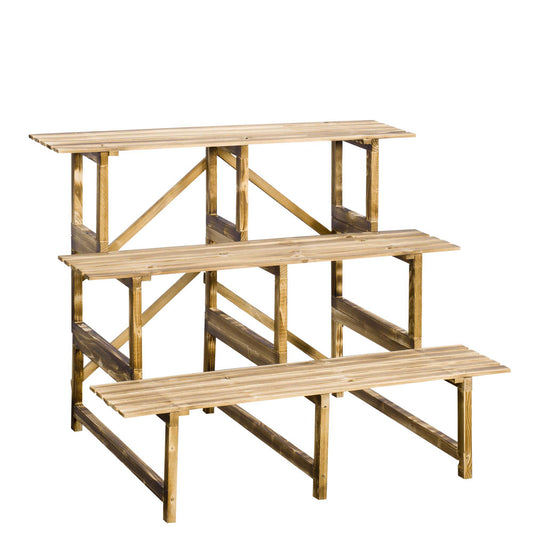Outsunny Plant Stand, Flower Stand, Flower Shelf, Plant Shelf, Flower Stand, 3 Tiers, Pine Wood, 100 x 80 x 78 cm