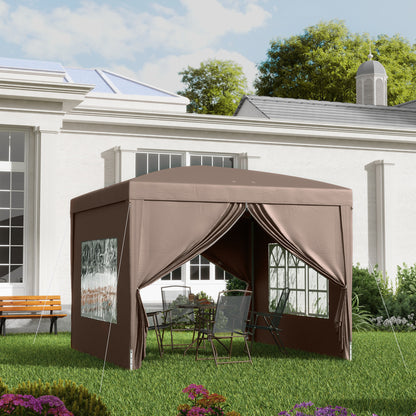 Outsunny 3 x 3 m pavillon med 4 sidepaneler, vindue, telt med UV-beskyttelse, have telt inklusive bæretaske, stål, kaffe