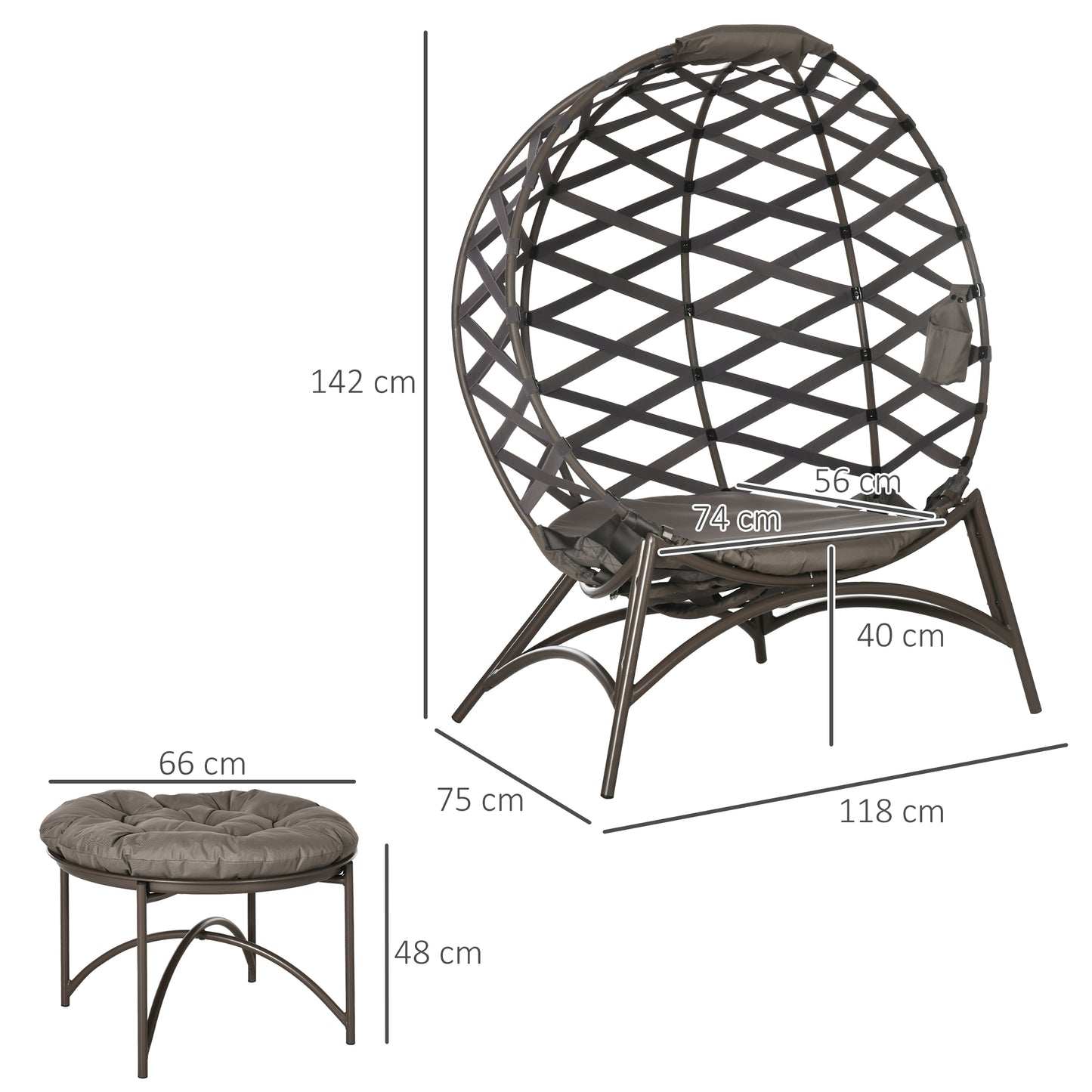 Foldbar loungestol med skammel – Sandbrun 