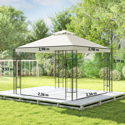 Outsunny 3 x 3 m havepavillon, 2-lags tagkonstruktion, UV30+ beskyttelse, UV-bestandig, solafskærmning, metalramme, cremehvid