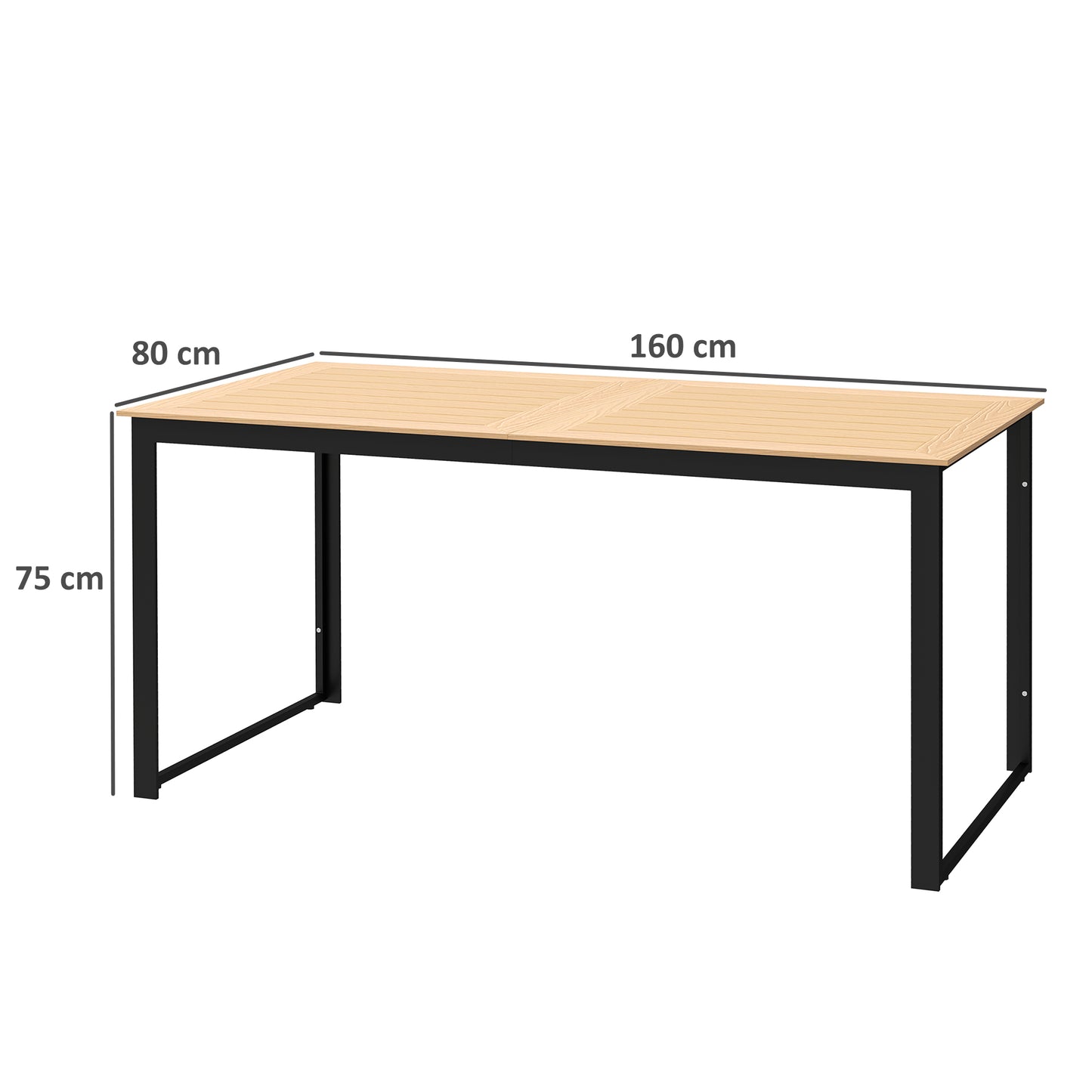 Outsunny Havebord til 6 personer 160 x 80 cm Vejrbestandigt balkonbord med lamelbund, Udenbuffetbord af teaktræ