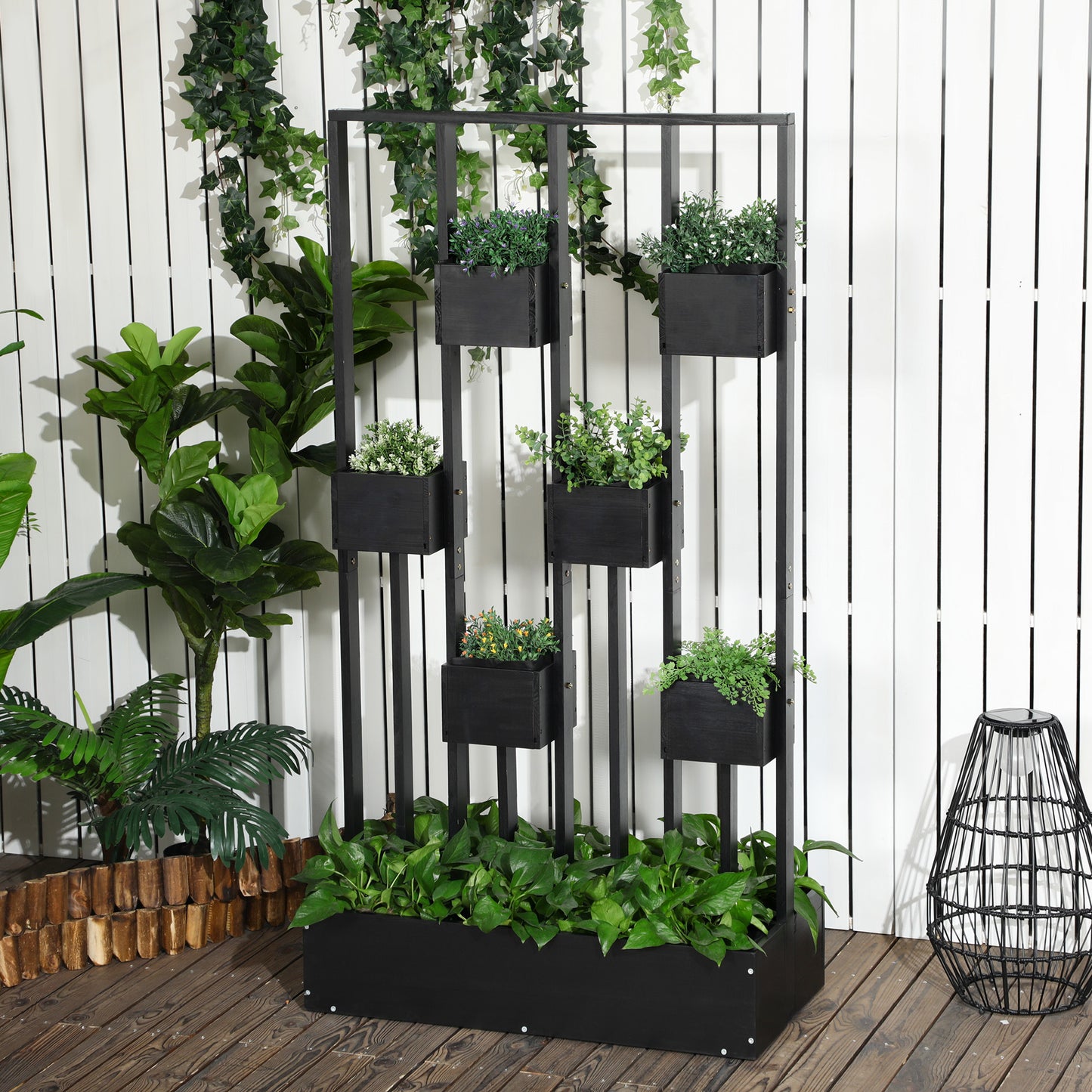 Sort plantekasse med espalier i træ – 90 x 45 x 170 cm